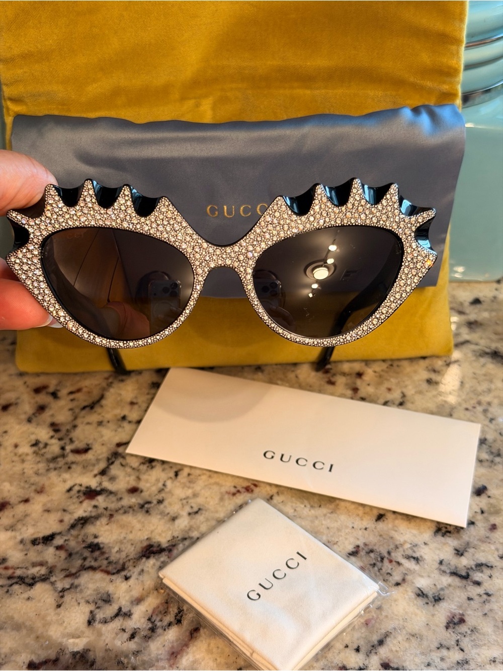 Gucci GG0781S Crystal-Embellished Black Cat-Eyed Hollywood Forever Sunglasses